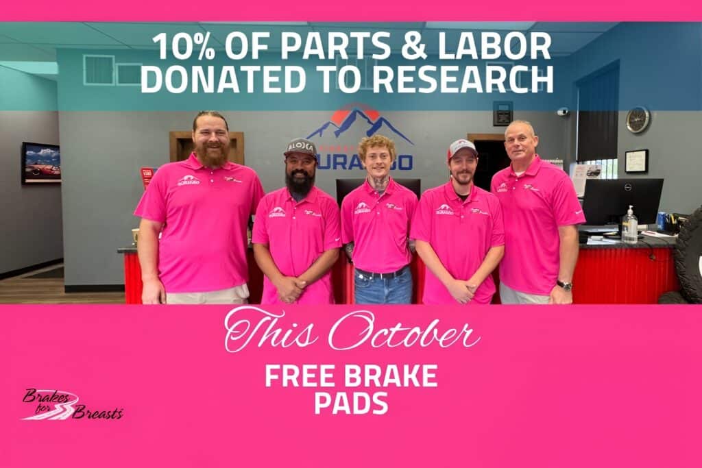 Brakes for Breasts 2025 in Durango, CO At Firestone of Durango. Firestone of Durango auto repair team showing support for Brakes for Breasts breast cancer fundraiser